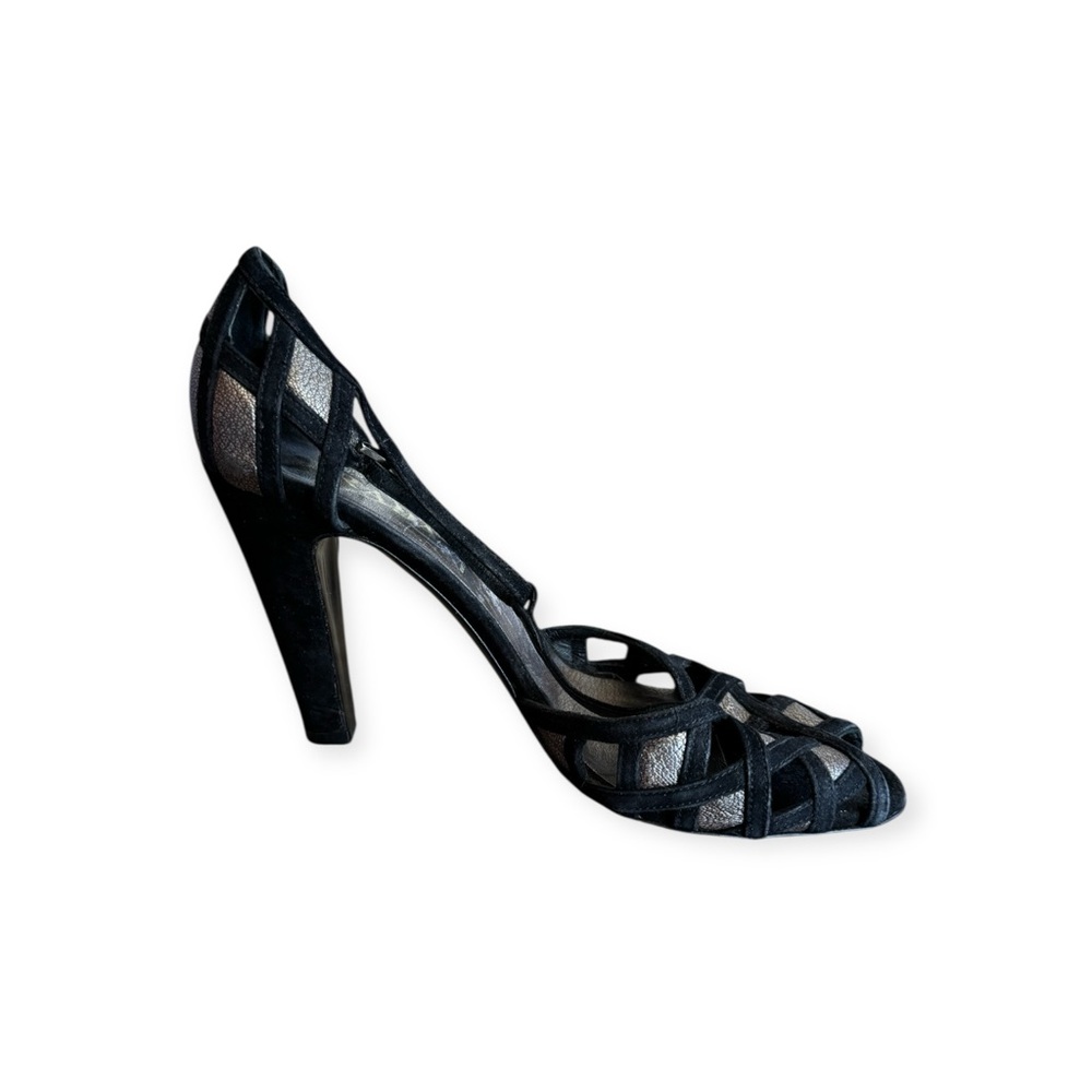 Prada Black Cutout Heels Size 37.5 US 7.5 Strappy Designer Pumps heel length 4" - Picture 2 of 12